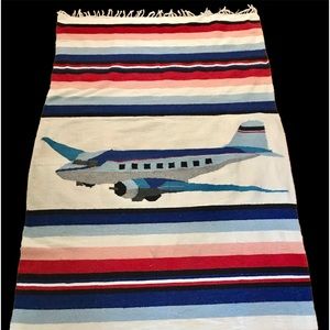Stripe Airplane Cotton Throw / Twin Bed Cover